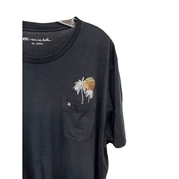 Travis Mathew Mens Medium T Shirt Black Pocket Palm Tree Moon Crew Neck Short XL - Picture 2 of 4
